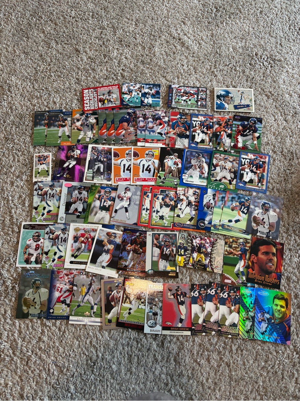 Lot of 57 Brian Griese football cards Denver Broncos Michigan Wolverines